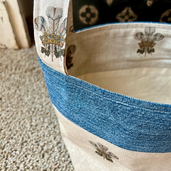 Prince of Wales Feathers Fabric Denim Soft Fabric Storage Basket - Picture 2 of 5